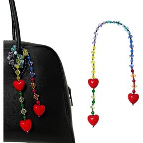 Classic Red Heart Bag Charm, Vintage Colorful Natural Stone Keychain, Cute Rainbow Beaded Charm for Purse Handbags Bag Accessories