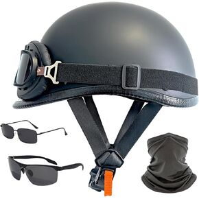 Motorcycle Half Helmets,Half Face Helmet with Sunglasses Visor for Moped Cruiser Scooter, Half Shell Helmet for Adult Men Women, Skull Cap Motorcycle Helmet,DOT Approved
