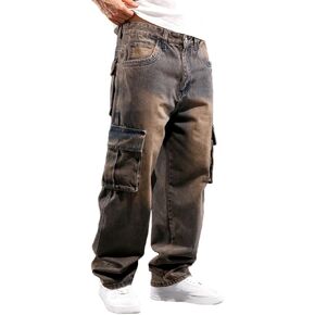 Nutriangee Men's Casual Baggy Cargo Workwear Jeans Loose Fit Straight Leg Hip Hop Denim Pants