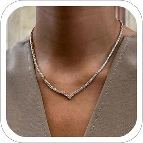 Dainty V Shaped Rhinestone Necklace Tennis Collar Crystal Elegant Silver Necklace Jewelry For Women Prom