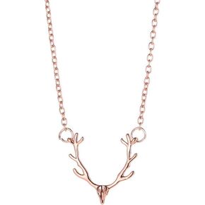 ASHMITA Gold Antler Silver Deer Collarbone Necklace Simple Fashion Elk Head Rose Gold Alloy Adjustable Cute Animal Necklace for Women