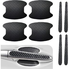 8 PCS Car Door Edge Protector, 0.6" x 5" Door Handle + 4.13" x 3.15" Door Bowl Carbon Fiber Texture Anti-Scratch Waterproof Easy-to-Clean Decorative Stickers, Universal for Cars (Black)