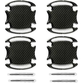 8 PCS Car Door Handle Protector, Carbon Fiber Decoration Door Bowl Anti-Scratch Paint Protection Device, Reflective Warning Flexible Waterproof Sticker, for Most Cars Trucks (White)