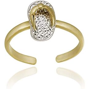 Hoops & Loops 925 Sterling Silver Two-Tone Flip Flop Open Toe Ring for Women Men