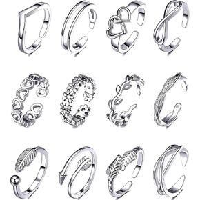 LAKIYOYO 12PCS Toe Rings for Women Adjustable Band Rings Vintage Retro Celtic Knot Arrow Wave Flower CZ Open Toe Ring