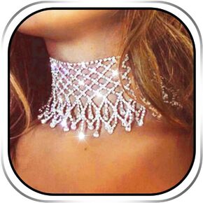 Jakawin Rhinestone Choker Necklace Silver Sparklly Diamond Jewelry for Women