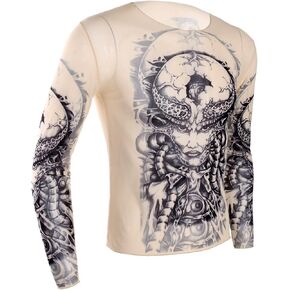 Men's Fake Tattoo T Shirt Tribal Inspired Print Elastic Long Sleeve Muscle Tops Undershirt