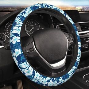 Hawaiian Hibiscus Flower Steering Wheel Cover Non-Slip Auto Steering Wheel Protector Car Accessories Universal Fit 15 Inches for Men Women