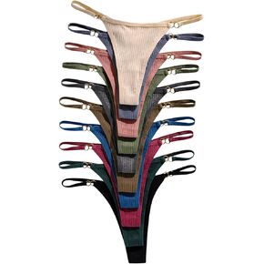 OYOANGLE Women's 10 Pack Low Rise Thongs Panties Set Ring Linked Rib Knit Cheeky Panty Underwear