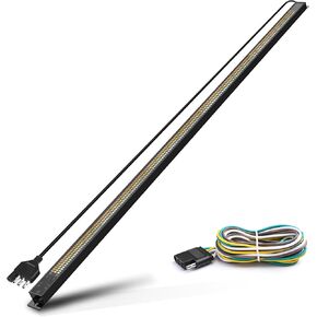 MICTUNING Triple Tailgate Light Bar Waterproof Plug-and-Play Aluminum Frame with 4-Way Flat Connector - Amber Sequential Turn Signal, Red Brake/Running, White Reverse Lights for Pickup Truck