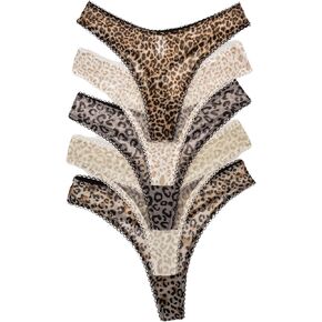GORGLITTER Women's 5 Pack Leopard Print Thong Mesh Low Rise Underwear in Saudi Arabia