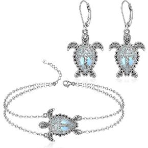 Turtle Earrings Sea Turtle Anklet for Women Sterling Silver Tree Of Life Moonstone Turtles Jewelry Holiday Christmas Gifts