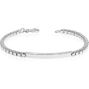 LeCalla 925 Sterling Silver Men's ID Bracelets | Italian 3MM Box Chain ID Bracelets for Men (7.5, 8, 8.5, 9 Inches), Made in Italy