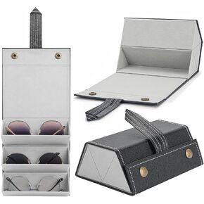 Sunglasses Travel Case,Foldable Eyeglasses Case, Portable Multiple Glasses Case for Women Men Girls Black-3 Slot