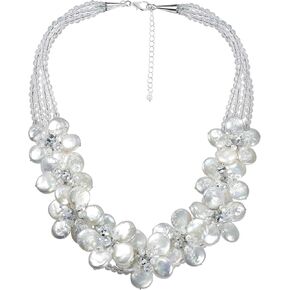 AeraVida Striking Floral Plumeria Coin Cultured Freshwater White Pearl Statement Necklace,Elegant Handmade Jewelry for Women,Handmade Pearls Necklace,Chic Pearls Gifts for Women, Crystal, not known