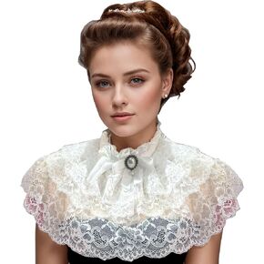 Gothic Lace Shawl Ruff Collar Lolita Neck Collar Elizabethan Vintage Ruff Collar for Costume Cosplay