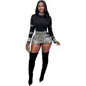 Sparkly Rhinestone Romper Birthday Outfit for Women Sexy Party Night 2025