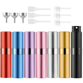Lil Ray 8ml Portable Mini Perfume Atomizer(4 PCS)，Refillable Empty Small Spray Bottle for Travel, Twist Tpye Pocket Cologne Sprayer (Matte Black, Pink, Blue, Silver)