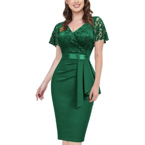 Miusol Women's Floral Lace V Neck Elegant Ruffle Cocktail Dress