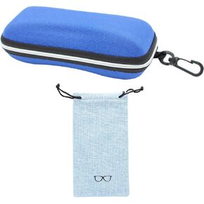 Semi-Hardshell EVA Water Resistant Sunglasses Case – Soft Cloth Pouch – Zipper & Carabiner Clip