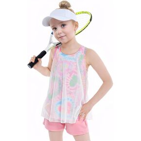 Gogokids Girls 2 Piece Activewear Set, Tulle Sleeveless Tank Tops and Athletic Shorts