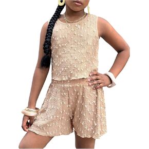 GORGLITTER Girl's 2 Piece Shorts Set Crewneck Tank Top Elastic Waist Flared Shorts Vacation Outfits
