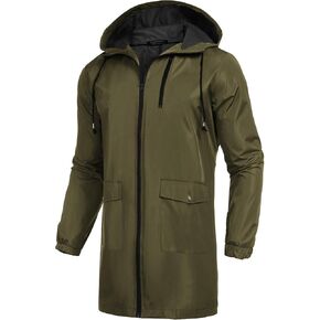 COOFANDY Men's Waterproof Hooded Rain Jacket Lightweight Windproof Active Long Outdoor Raincoat (Army green, XX-Large) in Kuwait