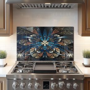 DAIFURONGE Tempered Glass Backsplash For Kitchen Behind Stove,Abstract Fractal Flower Stove Back Top Cover,Easy to Clean Glass Splashback, Sink Cover Splash Guard,Home Kitchen Wall Decor (30"x18"(76.2x45.72cm))