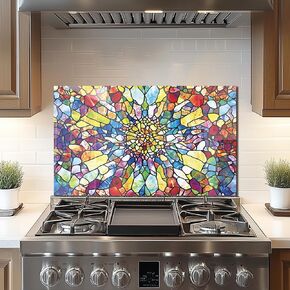 Tempered Glass Backsplash For Kitchen Behind Stove,Mosaic Abstract Window Stove Back Top Cover,Easy to Clean Glass Splashback, Sink Cover Splash Guard,Home Kitchen Wall Decor (30"x18"(76.2x45.72cm))