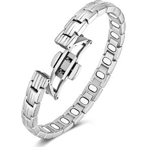 Jecanori 5X Strength Magnetic Bracelets for Women —Updated 5,000 Gauss Ellipse Magnets — Premium Butterfly Clasp & Adjustable Length,Silver