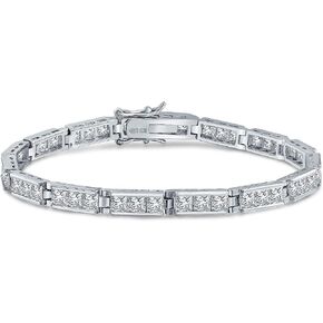Bling Jewelry Statement Invisible Cut Cubic Zirconia AAA CZ Link Bracelet for Men Rhodium Plated Brass in Saudi Arabia