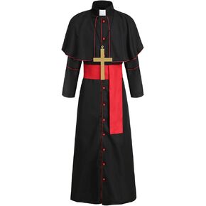 yolsun Priest Costume for Men, Black Clergy Robes Halloween Priest Outfit Cosplay Dress Up