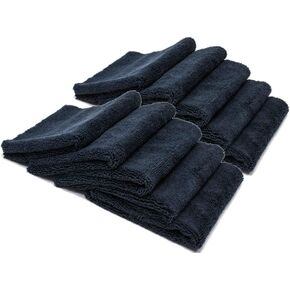 Autofiber Elite Edgeless Two-Pile Microfiber Detailing Towel, All-Purpose Detail Rag, High-Pile, Low-Pile, Wheel Towel (16 inch x 16 inch) - Pack of 10, Black