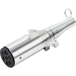 Oyviny Trailer-Side 7 Pin Round Trailer Connector with Spring for Semi Trailer Tractor Truck, SAE 560 Heavy Duty Zinc Die-Cast 7 Way Round Pin Trailer Plug with Cable Guard, 7 Way Replacement Plug