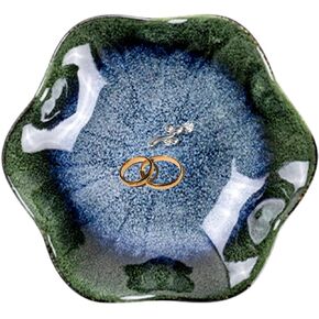 Ceramic Trinket Dish, Ring Tray, Decorative Jewelry Dish, Decoration Plate for Earrings, Rings, Jewelry Dish Holder, Key Bowl, Trinket Tray, Earring Holder for Women (Mist Green)
