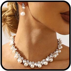 Gangel Rhinestone Necklace Earring Set Faux Pearl Necklace and Dangle Earrings Wedding Bridal Jewelry Crystal Necklaces for Women