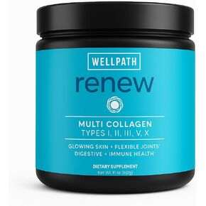 WellPath Reneft Multi Collagen Protein Powder للنساء | الشعر ، الأظافر ، الجلد | الأبقار المائية التي تغذيها العشب ، ومصادر البحرية ، والمصادر الكولاجين الببتيدات | الأنواع I ، II ، III ، V ، X | 11 أوقية | 40 حصص