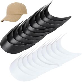 BENECREAT 20Pcs 2 Colors Baseball Cap Visor Insert, Black & White Ball Cap Form Shaper Plastic Hat Brim Baseball Hat Shaper Bump Cap Insert for Craft Sewing Caps Supplies Making