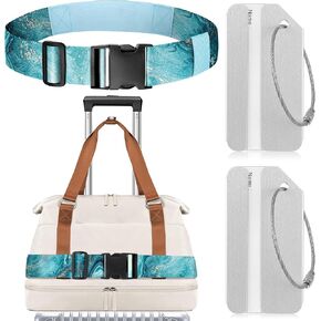 Slohif Travel Belt for Luggage Straps - Adjustable Durable Add A Bag Suitcase Trolley Strap Accessories for Carry On Bag for 20-30 Inch Suitcases & 2 Luggage Tags Leaf