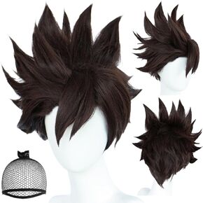 Adam Wig Hotel Cosplay Wig for Adult Short Brown Wig for Men Brown Spiky Wig for Party Outfit Wavy Synthetic Cosplay Wig for Halloween Costume Anime Cosplay Wig for Christmas+ Wig Cap