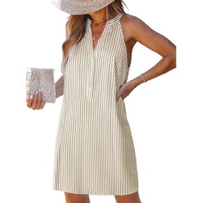 CUPSHE Womens Summer Dresses V Neck Sleeveless Striped Button Up Mini Casual Coverup Dress in Kuwait