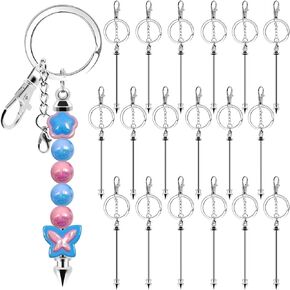 18 Pack Beadable Keychains Bars DIY Blank Beadable Keychains Metal Beaded Keychain Sliver Beads Keychain Making Kit for DIY Crafts Supplies Jewelry Making Gift