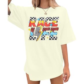 Racing Shirt Women Race Day Cars Shirts Checkered Flag Tees Start Your Engines Apparel Causal Graphic Short Sleeve Top