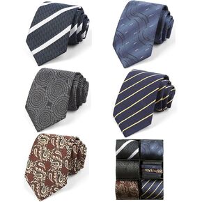 kaxilu Necktie Squares Tie For Men Mens Ties Tie and Pocket Square Collection Present Box Necktie Lot 5 Set Premium