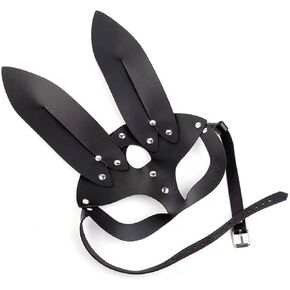 Soochat Leather Bunny Mask, Adjustable Rabbit Ear Mask for Halloween Cosplay Costume Accessory