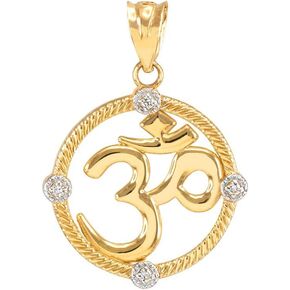 10k Yellow Gold Diamond Roped Medallion Yoga Om Charm Pendant