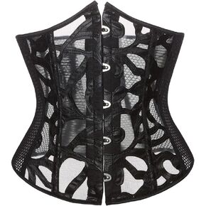 SHYMMUO Black Underbust Corset for Women Leather Mesh Waist Training Cincher Going Out Bustier Top Halloween Costumes