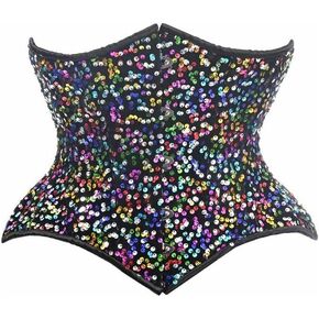 Daisy Corsets Womens Top Drailer Rainbow Sequin Steel Steel Curvy Cut Cincher Corset