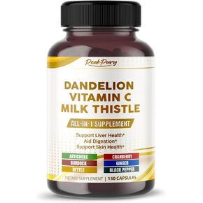 Ultra Dandelion with Milk Thistle & Vitamin C Artichoke - All-in-1 Supplement for Liver Health, Digestion & Skin Support - Made in The USA - 150 Capsules