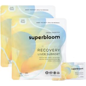 superbloom Recovery Liver Support - 2 Pack | Liver Detox with DHM, Turmeric, Milk Thistle | 10 Sachets, 20 Capsules | Enjoy The Night, Own The Morning